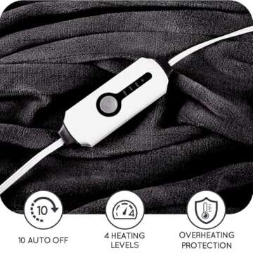 Electric Heated Blanket 72"x84" Full Size with 4 Heating Levels and 10 Hours Auto-Off Large Oversized Heating Blanket with Soft Plush Fabric for Bedding - Dark Grey