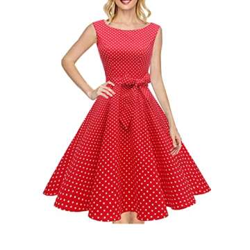 Hanpceirs Women's Boatneck Sleeveless Swing Vintage 1950s Cocktail Dress Red Small Dot M