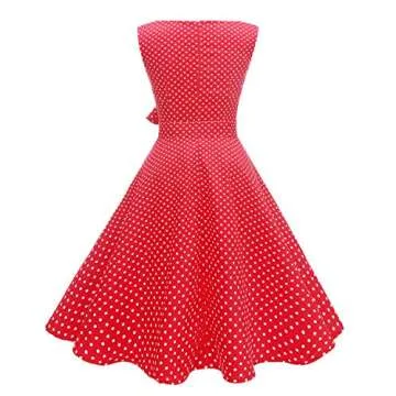 Hanpceirs Women's Boatneck Sleeveless Swing Vintage 1950s Cocktail Dress Red Small Dot M