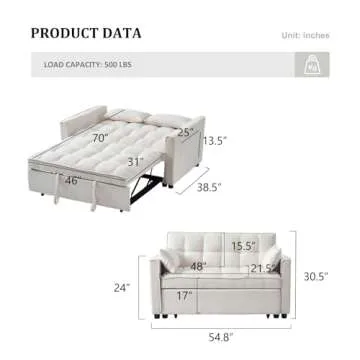 Hixkol Sleeper Sofa Bed, 3 in 1 Sofa Bed Pull Out Couch Bed with Adjustable Backrest, Modern Sofa Be...