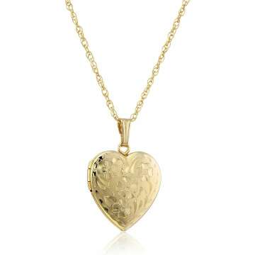 14k Engraved Heart Locket Necklace - 18"