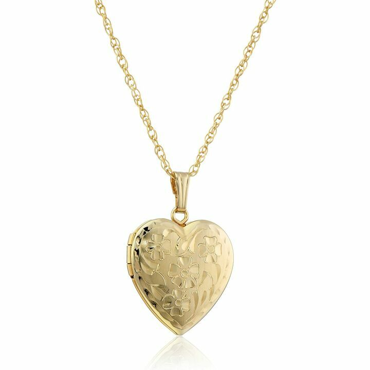 14k Engraved Heart Locket Necklace - 18"