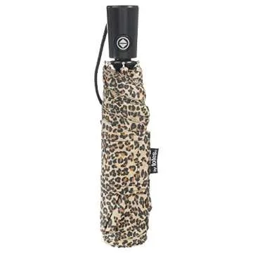 totes Automatic Open Close Water-Resistant Travel Folding Umbrella, Micro Leopard