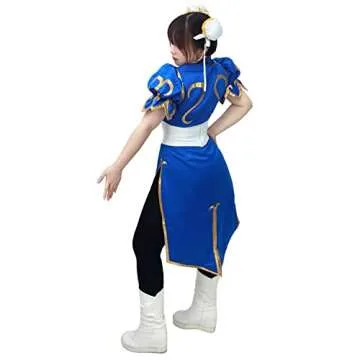 DAZCOS Women's Game Fighter Cosplay Costume Blue Cheongsam