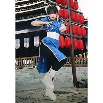 DAZCOS Women's Game Fighter Cosplay Costume Blue Cheongsam