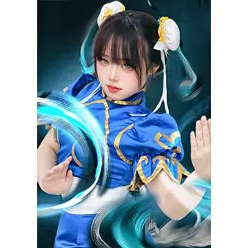 DAZCOS Women's Game Fighter Cosplay Costume Blue Cheongsam