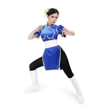 DAZCOS Women's Game Fighter Cosplay Costume Blue Cheongsam