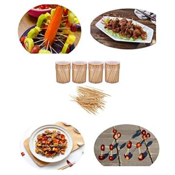 Gmark Bamboo Wooden Toothpicks 1600 Pieces Wood Round Toothpicks in Plastic Storage Holder| Sturdy Double Sided for Party, Olive, Fruit, Teeth Cleaning Toothpicks (4 Packs of 400pc) GM1102