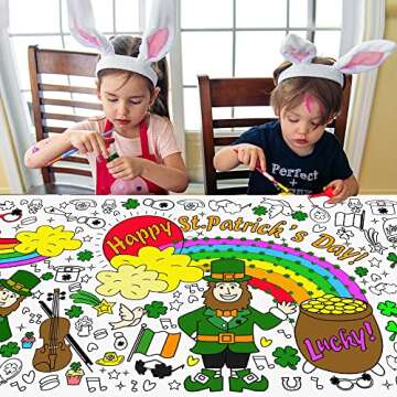 OHOME St. Patrick's Day Giant Coloring Poster/Tablecloth - St Patricks Day Decorations - 30 x 72 Inches Jumbo Paper Coloring Banner Kids Gifts Party Decorations - St Pattys Day Crafts for Kids