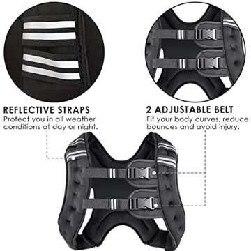 Prodigen Weighted Vest for Women and Men 30 Lbs with Reflective Stripe and Double Adjustable Buckle Straps Weight Vests for Strength Training, Jogging, Cardio, Weight Loss, Muscle Building, Black
