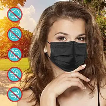 50Pcs Black Disposable Face Masks - 3-ply Safety Coverage