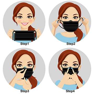 50Pcs Disposable Face Masks, 3-ply Disposable Masks Black Face Mask with Elastic Ear Loop, Medical Masks Breathable Dust Proof Non-Woven Safety Masks, Fashion Face Covering for Home, Office, Outdoor