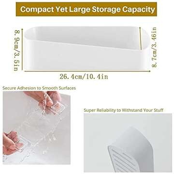 SUNFICON Adhesive Shower Caddy Wall Mounted Bathroom Shelf Organizer Storage Rack No Drilling Shower Shelf Bath Essentials Shampoo Spice Holder 2 Clear Adhesives for Shower Room Bathroom Kitchen White