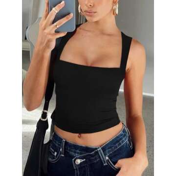 Trendy REORIA Women's Square Neck Crop Top for Summer Fashion