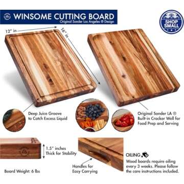 Sonder Los Angeles, Thick Sustainable Acacia Wood Cutting Board for Kitchen with Juice Groove, Sorti...