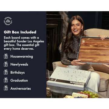 Sonder Los Angeles, Thick Sustainable Acacia Wood Cutting Board for Kitchen with Juice Groove, Sorting Compartment, Charcuterie 16x12x1.5 in (Gift Box Included)