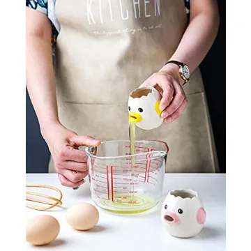 LuoCoCo Cute Egg Separator, Ceramics Vomiting Chicken Egg Yolk White Separator, Practical Household Small Egg Filter Splitter, Kitchen Gadget Baking Assistant Tool, Dishwasher Safe (Yellow)