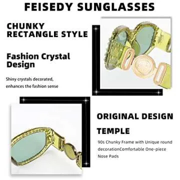 FEISEDY Chunky Rectangle Crystal Sunglasses for Men Women