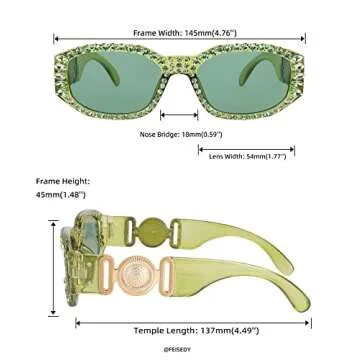 FEISEDY Chunky Rectangle Crystal Sunglasses for Men Women