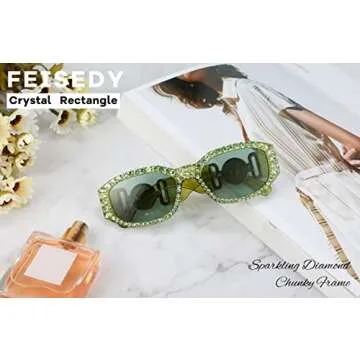 FEISEDY Chunky Rectangle Crystal Sunglasses for Men Women