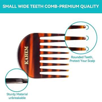 KAHEM Handmade Small Wide Tooth Comb for curly hair, Daily Hair Care Detangler Comb for Long and sho...