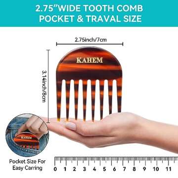 KAHEM Handmade Small Wide Tooth Comb for curly hair, Daily Hair Care Detangler Comb for Long and short Hair, Pocket Size, Unbreakable, 3.14Inch