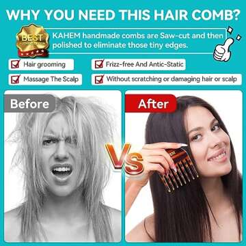 KAHEM Handmade Small Wide Tooth Comb for curly hair, Daily Hair Care Detangler Comb for Long and short Hair, Pocket Size, Unbreakable, 3.14Inch