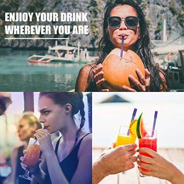 2021 New Year Eve Gift - 4 Pack 9.25'' Rainbow Reusable Metal Straws Collapsible Stainless Steel Drinking Straw Portable Telescopic Keychain Straw with Cleaning Brush & Case