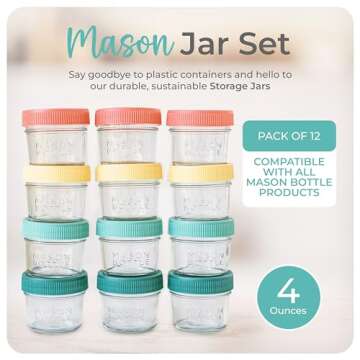 Mason Bottle 4oz Breast Milk Storage Glass (12-Pack) - Reusable Glass Baby Food Jars with Lids - Air...