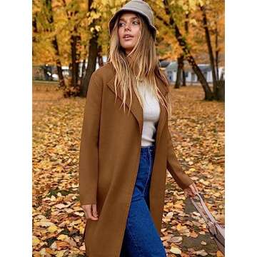 Stylish ANRABESS Women's Cardigans - Warm Wool Open Front Coatigan Jacket in Caramel