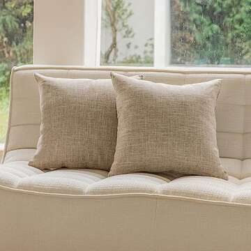 Home Brilliant 24x24 Throw Pillow Covers Linen Textured Throw Pillow Covers Neutral Decorative Pillow Cases for Couch Sofa Bed, 24 x 24 Inch, Set of 2, Burlap