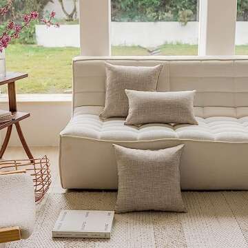 Home Brilliant 24x24 Throw Pillow Covers Linen Textured Throw Pillow Covers Neutral Decorative Pillow Cases for Couch Sofa Bed, 24 x 24 Inch, Set of 2, Burlap