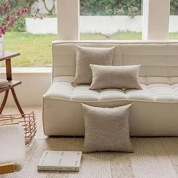 Home Brilliant 24x24 Throw Pillow Covers Linen Textured Throw Pillow Covers Neutral Decorative Pillow Cases for Couch Sofa Bed, 24 x 24 Inch, Set of 2, Burlap