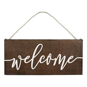 Elegant Signs Welcome Sign - Front Door Decor - Outdoor 6x12 Rustic Hanging Wood Farmhouse Porch Dec...