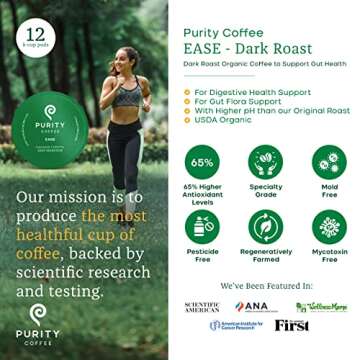 Purity Coffee EASE Dark Roast Low Acid Organic Coffee - USDA Certified Organic Specialty Grade Arabi...