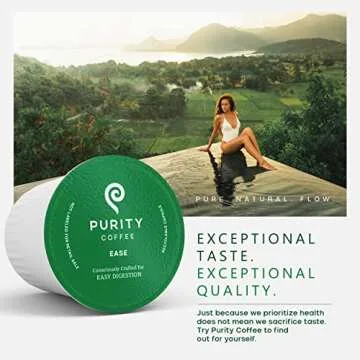 Purity Coffee EASE Dark Roast Low Acid Organic Coffee - USDA Certified Organic Specialty Grade Arabica Single-Serve Coffee Pods - Third Party Tested for Mold, Mycotoxins and Pesticides - 12 ct Box