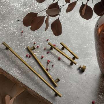 Goo-Ki Vintage Retro Antique Brass Zinc Alloy Cabinet Handles - 3''(76mm) Hole Center Striped Decora...