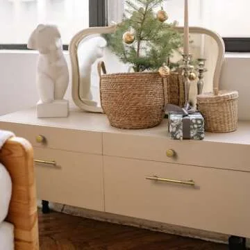 Goo-Ki Vintage Retro Antique Brass Zinc Alloy Cabinet Handles - 3''(76mm) Hole Center Striped Decorations Cabinet Pull Hardware for Bedroom, Kitchen, 6 Pack