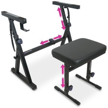 Liquid Stands Adjustable Piano Keyboard Stand & Bench Set - Sturdy, Versatile
