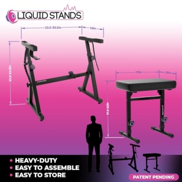 Adjustable Piano Keyboard Stand & Bench Set by Liquid Stands