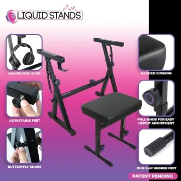 Adjustable Piano Keyboard Stand & Bench Set by Liquid Stands