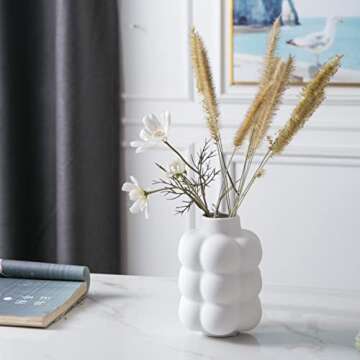 Mowtanco Ceramic Vase, Modern Dried Flower Vase, White Vase with Raised Dots, Boho Home Decor for Ce...