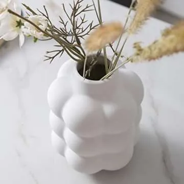 Mowtanco Ceramic Vase, Modern Dried Flower Vase, White Vase with Raised Dots, Boho Home Decor for Centerpiece Wedding Dinner Table Party Living Room Office Bedroom, Housewarming Gift