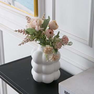 Mowtanco Ceramic Vase, Modern Dried Flower Vase, White Vase with Raised Dots, Boho Home Decor for Centerpiece Wedding Dinner Table Party Living Room Office Bedroom, Housewarming Gift