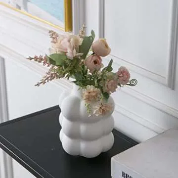 Mowtanco Ceramic Vase, Modern Dried Flower Vase, White Vase with Raised Dots, Boho Home Decor for Centerpiece Wedding Dinner Table Party Living Room Office Bedroom, Housewarming Gift