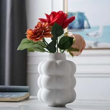 Mowtanco Ceramic Vase, Modern Dried Flower Vase, White Vase with Raised Dots, Boho Home Decor for Centerpiece Wedding Dinner Table Party Living Room Office Bedroom, Housewarming Gift