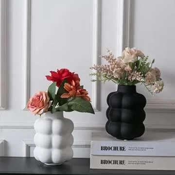Mowtanco Ceramic Vase, Modern Dried Flower Vase, White Vase with Raised Dots, Boho Home Decor for Centerpiece Wedding Dinner Table Party Living Room Office Bedroom, Housewarming Gift