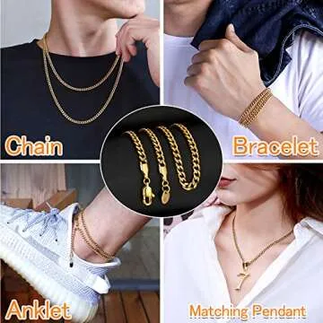 KRKC&CO 6mm 18in Miami Cuban Link Chain for Men, 18K Gold Plated Stainless Steel Anti-Tarnish Anti-Allergies Hip Hop Rapper Chain Necklace for Men