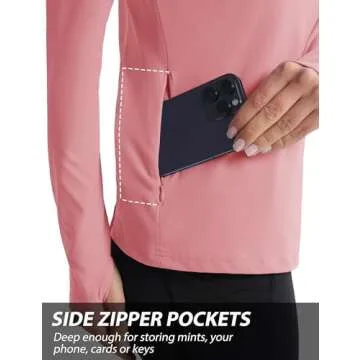 MAGCOMSEN 1/4 Zip Athletic Pullover Women Quarter Zip Workout Long Sleeve Thermal Shirts Fleece Running Jackets with Pockets Winter Hiking Cold Gear Grey Pink L