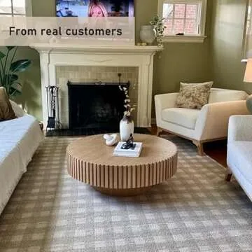 DREAMODERN 31.49'' Round Coffee Table Wood End Table for Living Room, Modern Contemporary Circle Fluted Drum Side Table, Easy Assembly for Small Space - ø31.49'' x 13.7''H Oak